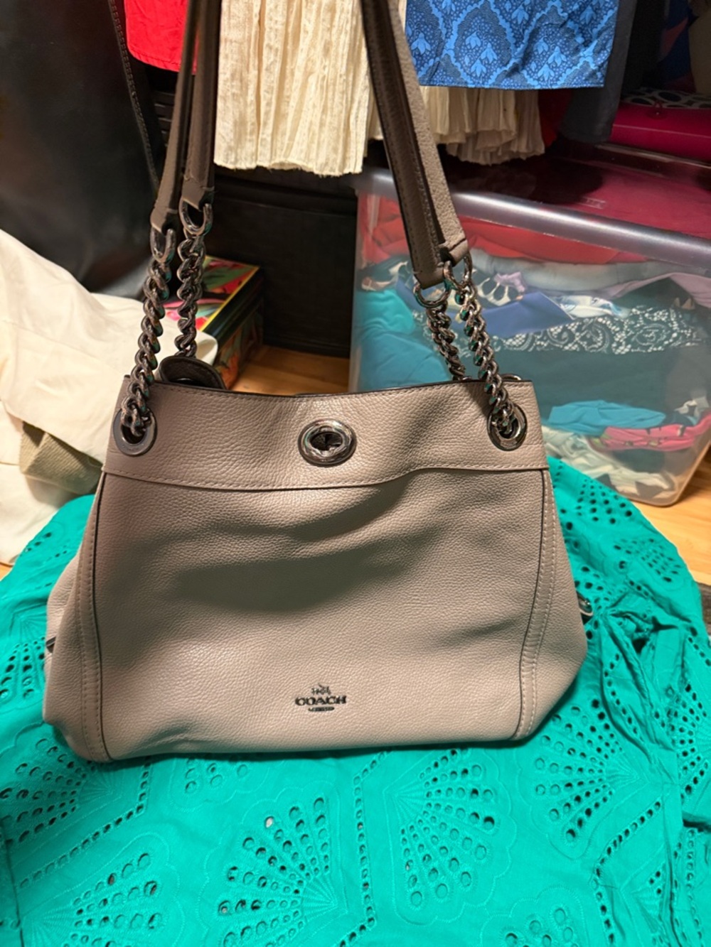Coach Pebbled Leather Shoulder Bag in Taupe Gray